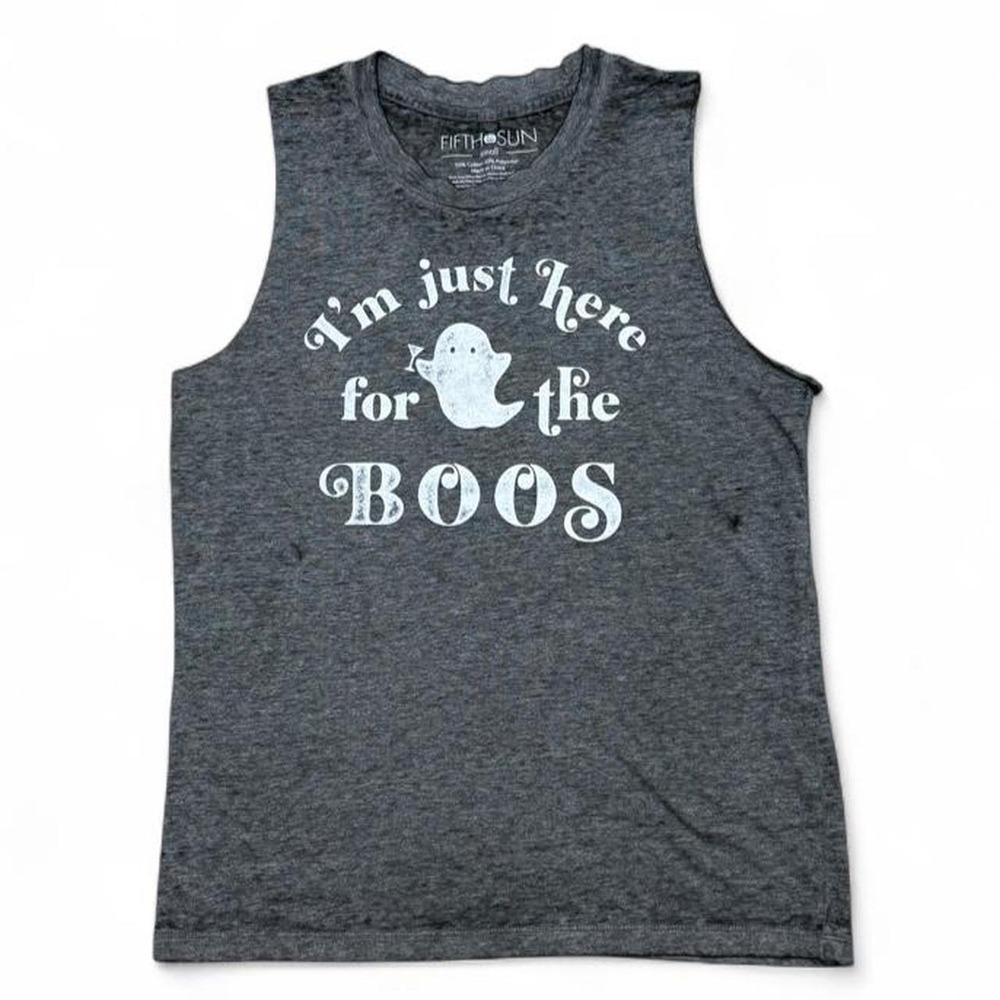 NWT Halloween Tank Top Spooky Ghost Fifth Sun Charcoal Gray Graphic Muscle S